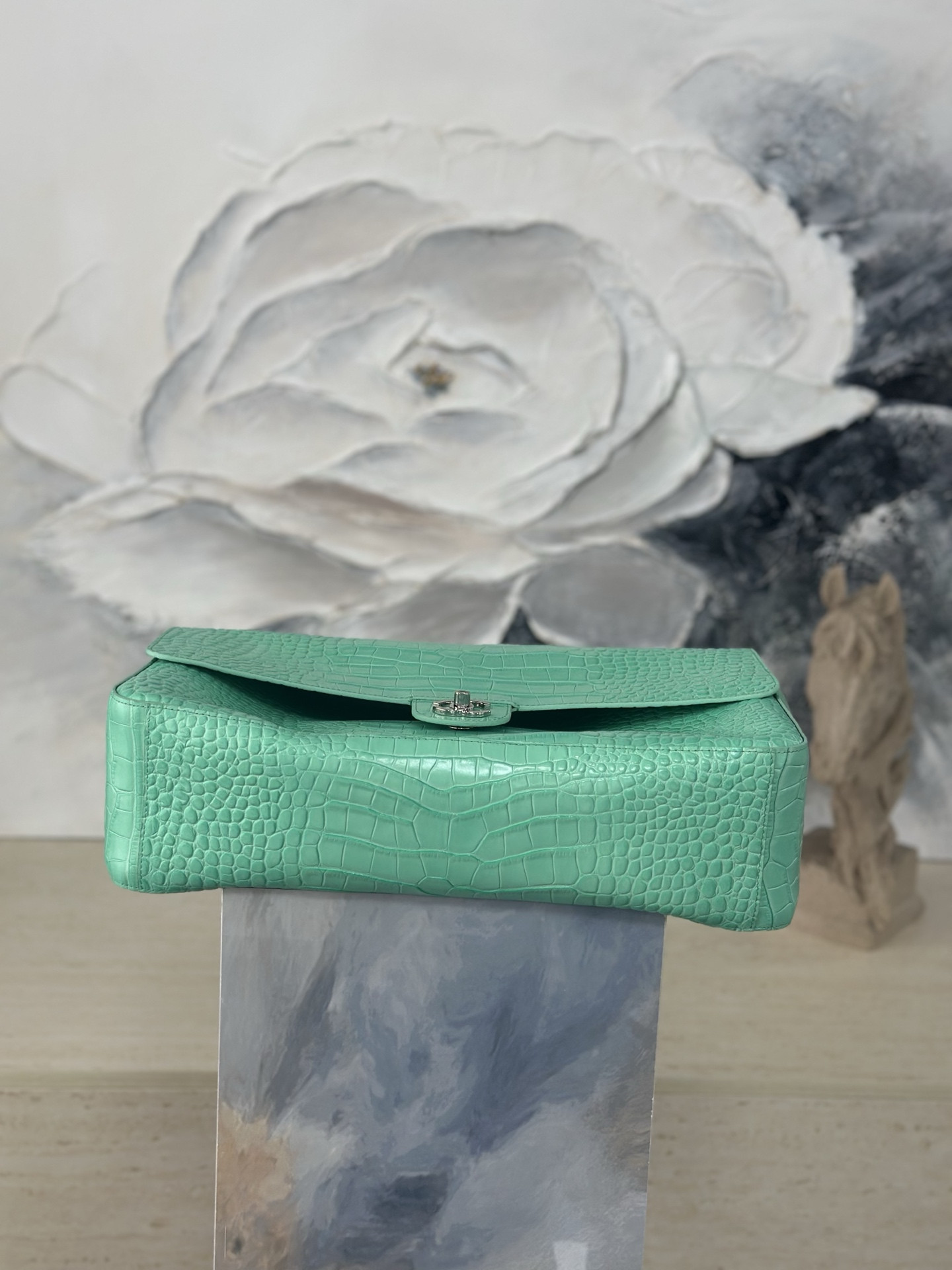 Ch*el maxi flap bag glacier blue silver hardware as6233 26x38.5x11cm