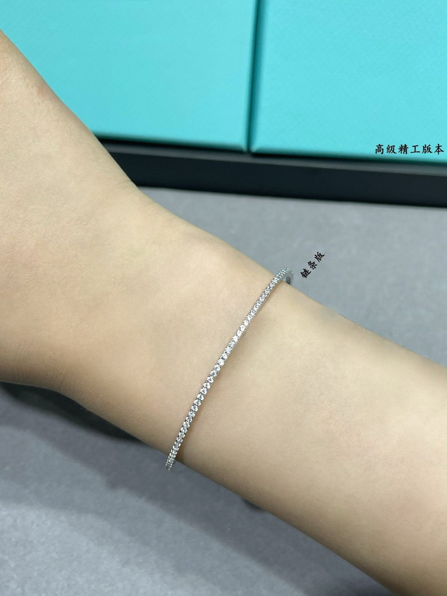 Mes1kaa thin row of di*m*nds bracelet with chain link