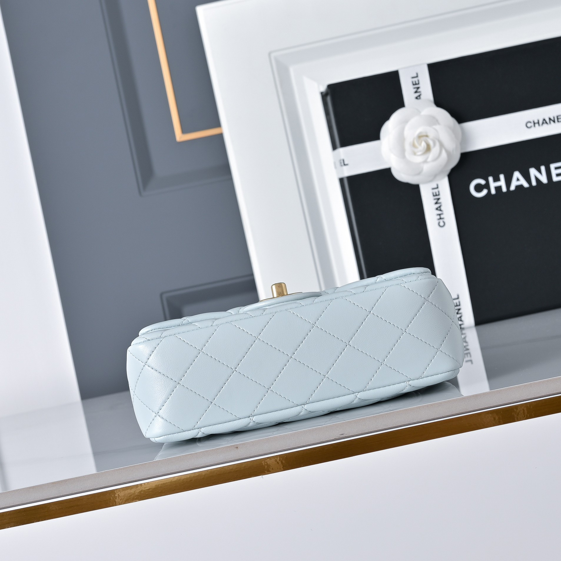 Ch*el flap bag light blue as1787 20x13x7cm