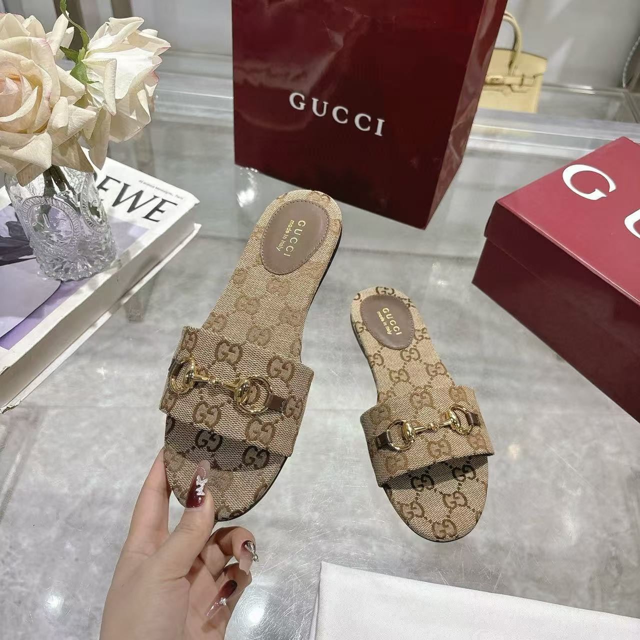 UA G*u*i GG Canvas Siaga Slide Sandals