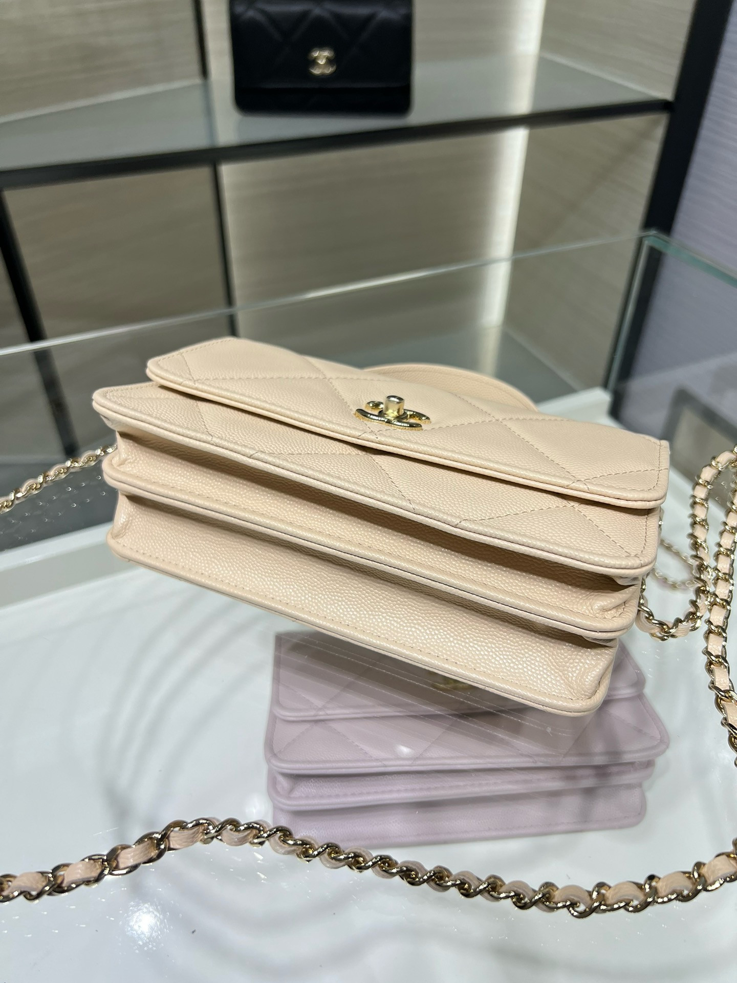 Ch*el flap bag with top handle wallet on chain 11x18.5x6cm