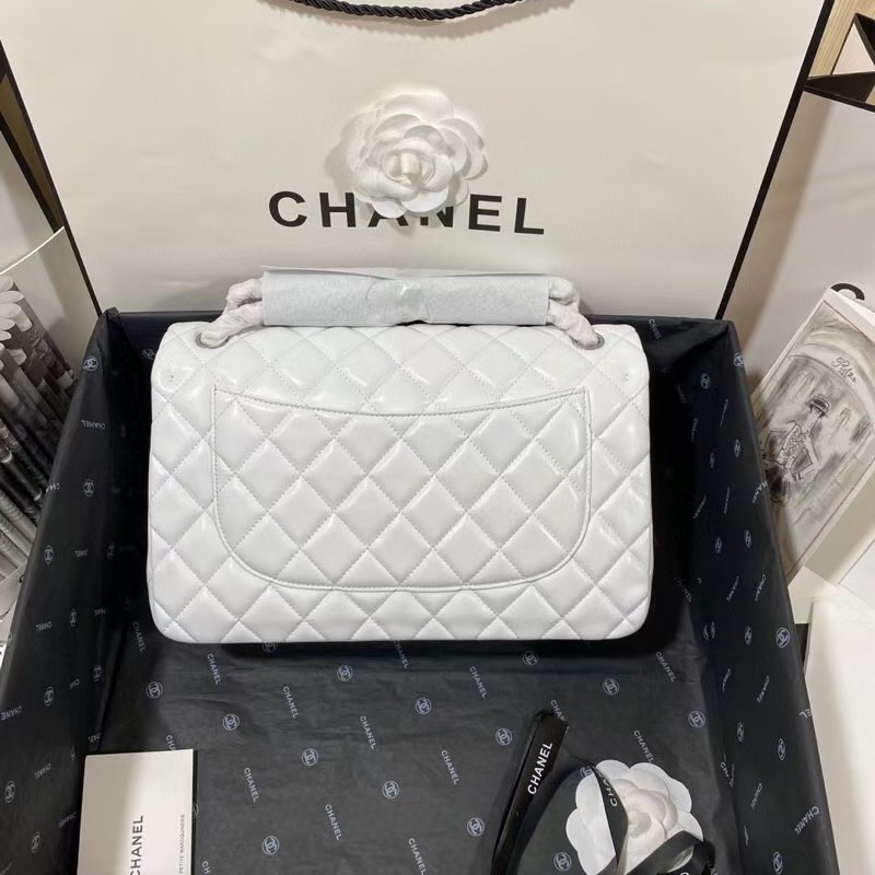 Ch*el Classic Flap Jumbo 30cm CF White Gold 7.6 × 11.7 × 3.9 in