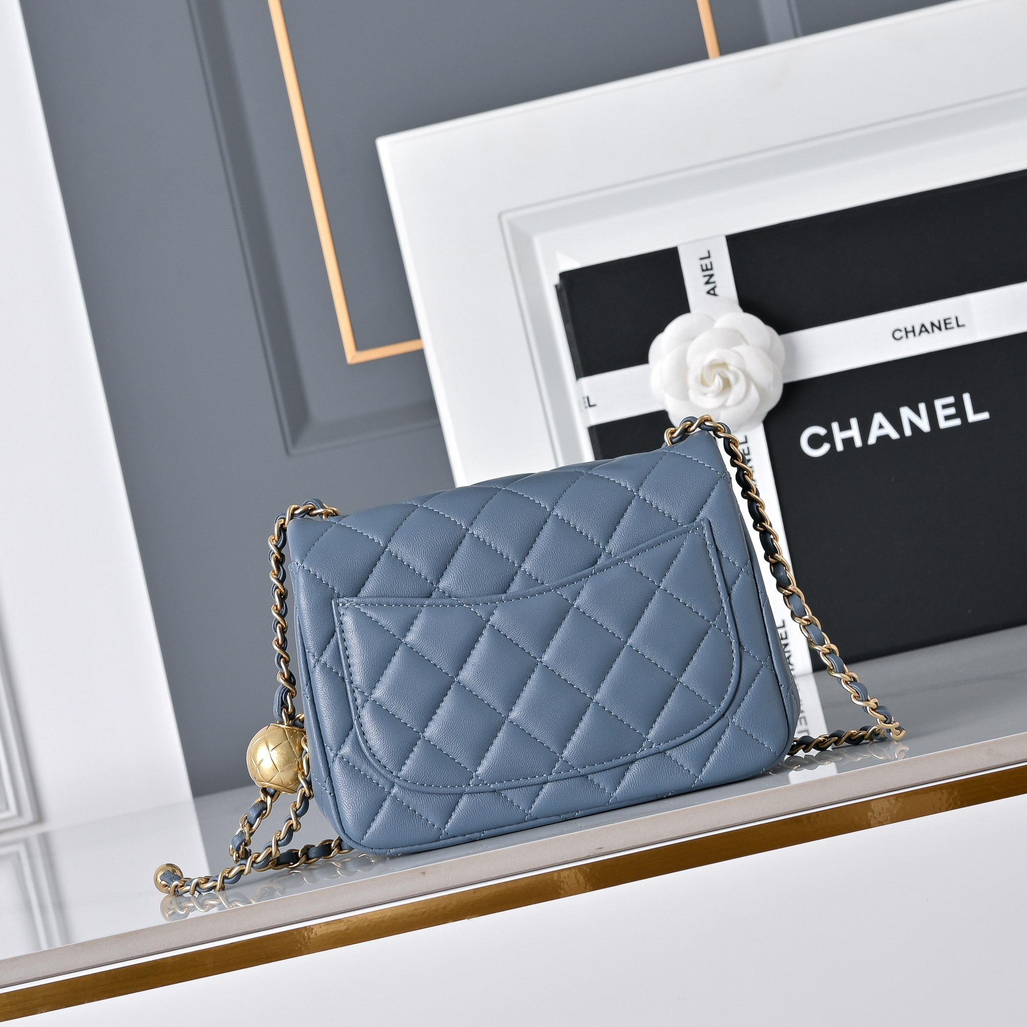 Ch*el mini flap bag misty blue as1786 13.5x17x8cm