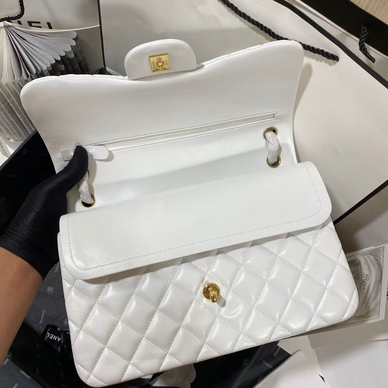 Ch*el Classic Flap Jumbo 30cm CF White Gold 7.6 × 11.7 × 3.9 in