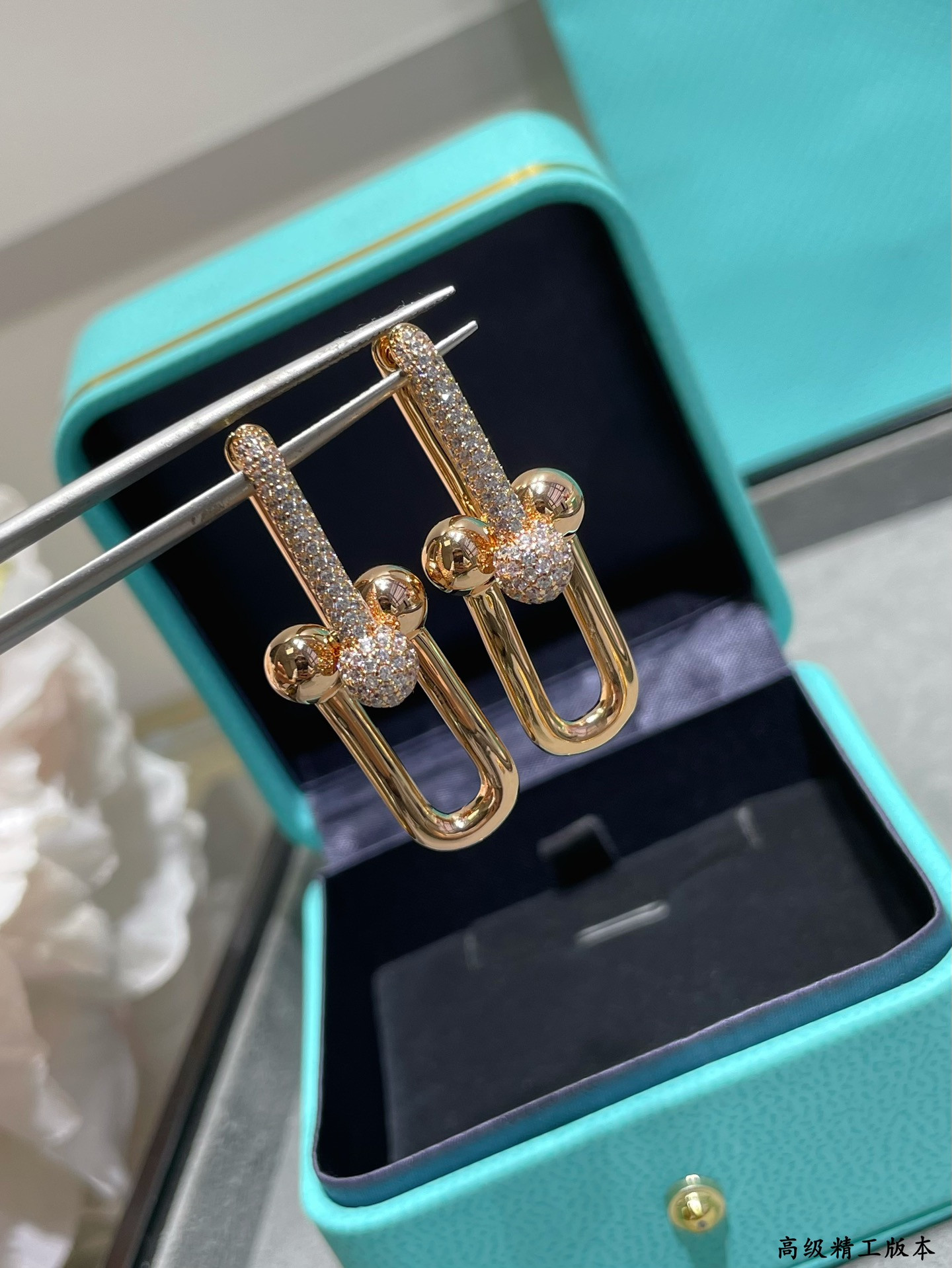 T*f*ny & Co. Stirrup With diamond Double Hoop Earrings