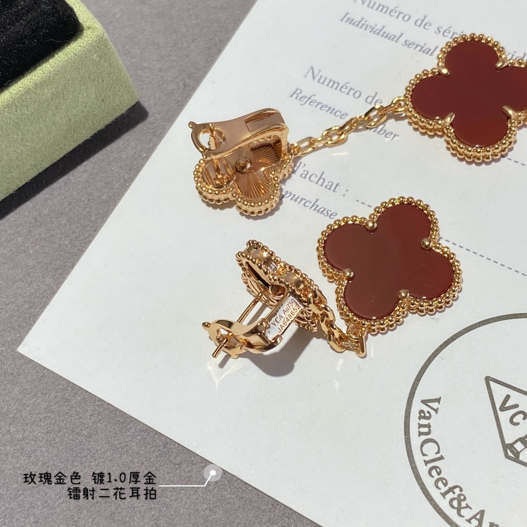 V*N CL*F & Arpels laser red Two Flowers Earrings