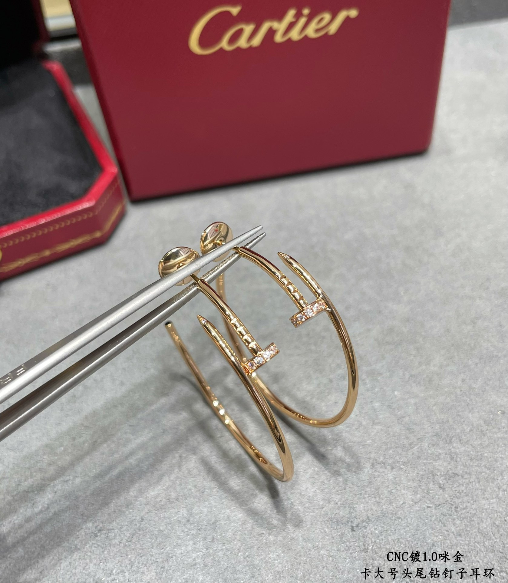 Ca*t*er Large size head and tail diamond nail Earrings