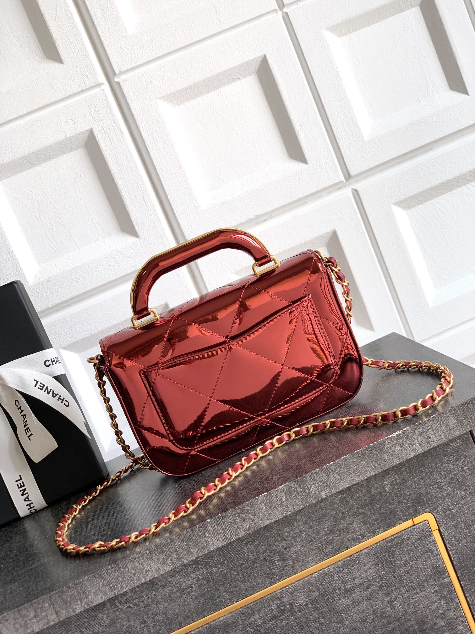 Ch*el mini flap bag with top handle 13x18.5x4.5cm