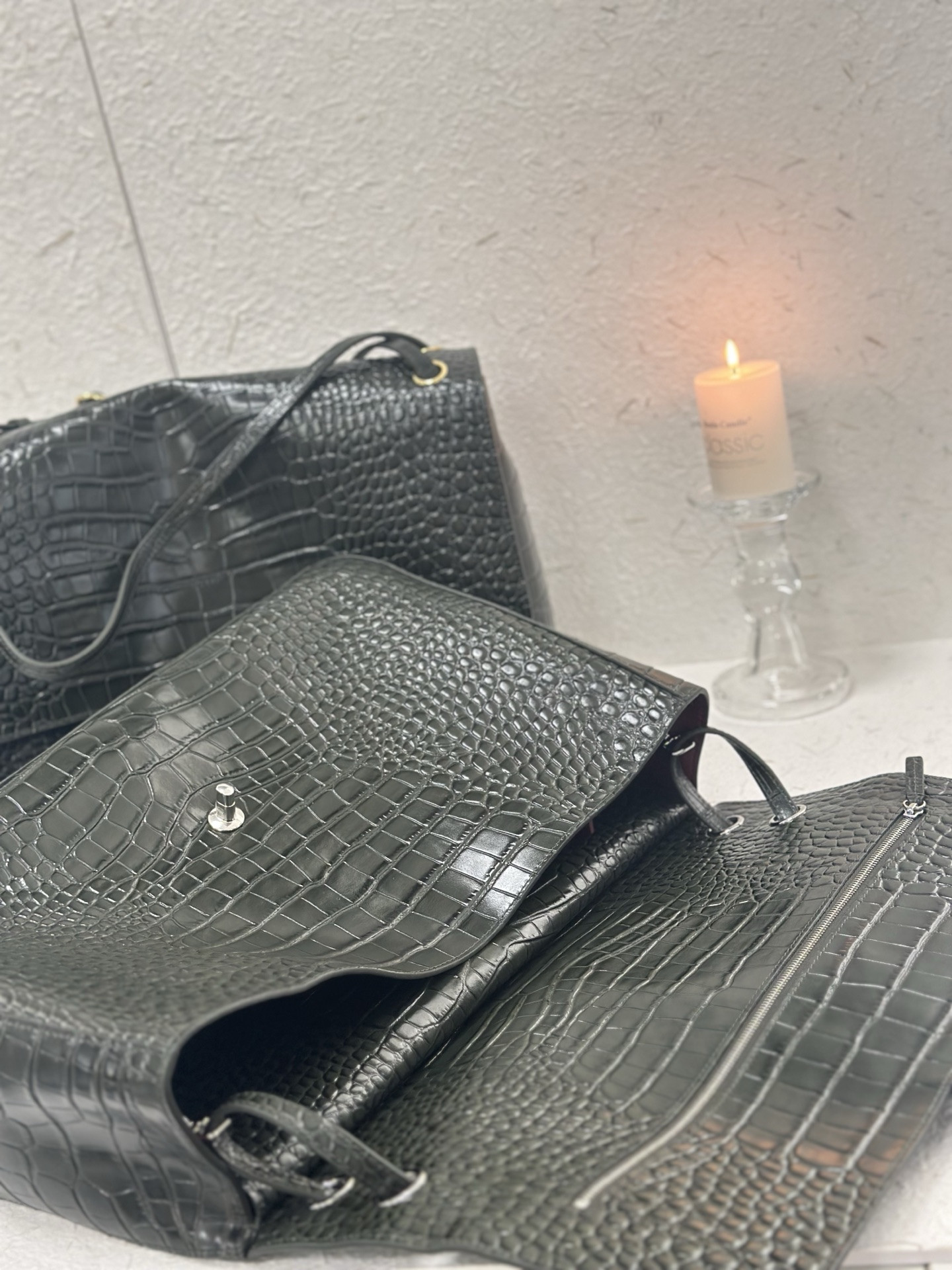 Ch*el maxi flap bag olive green silver hardware as6233 26x38.5x11cm