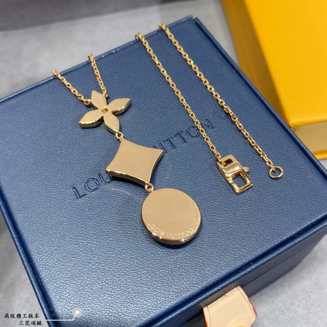L0*is V*t0n Three-Flower Necklace Rose Gold