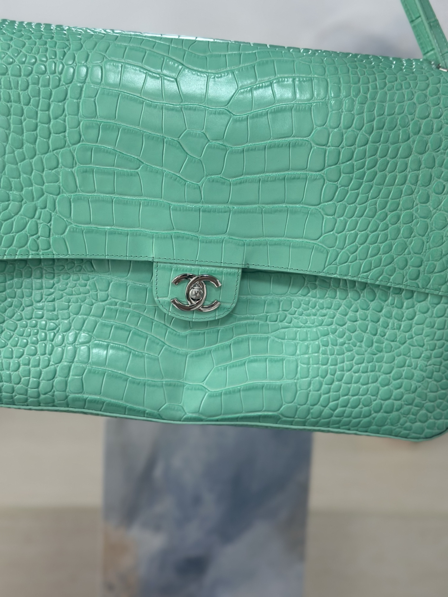 Ch*el maxi flap bag glacier blue silver hardware as6233 26x38.5x11cm