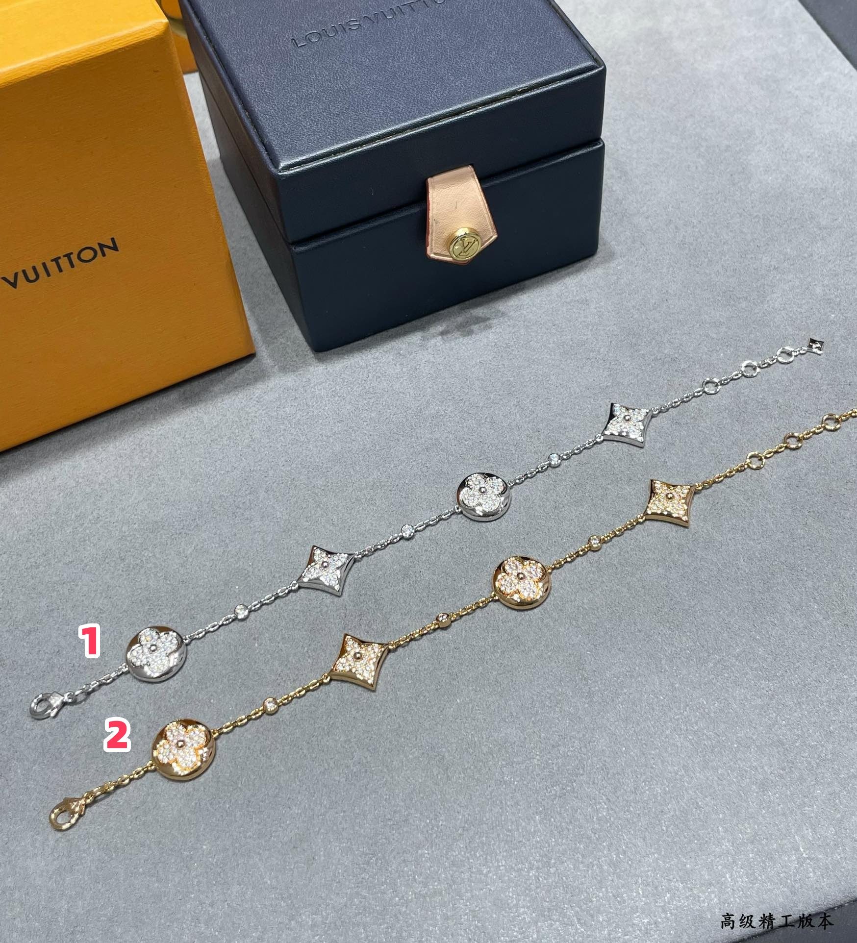 L0*is V*t0n Large Four-Flower Full Diamond Bracelet