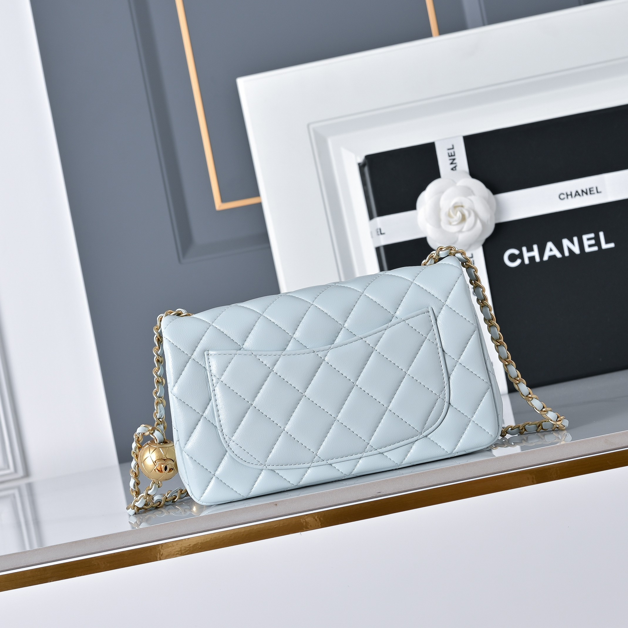 Ch*el flap bag light blue as1787 20x13x7cm