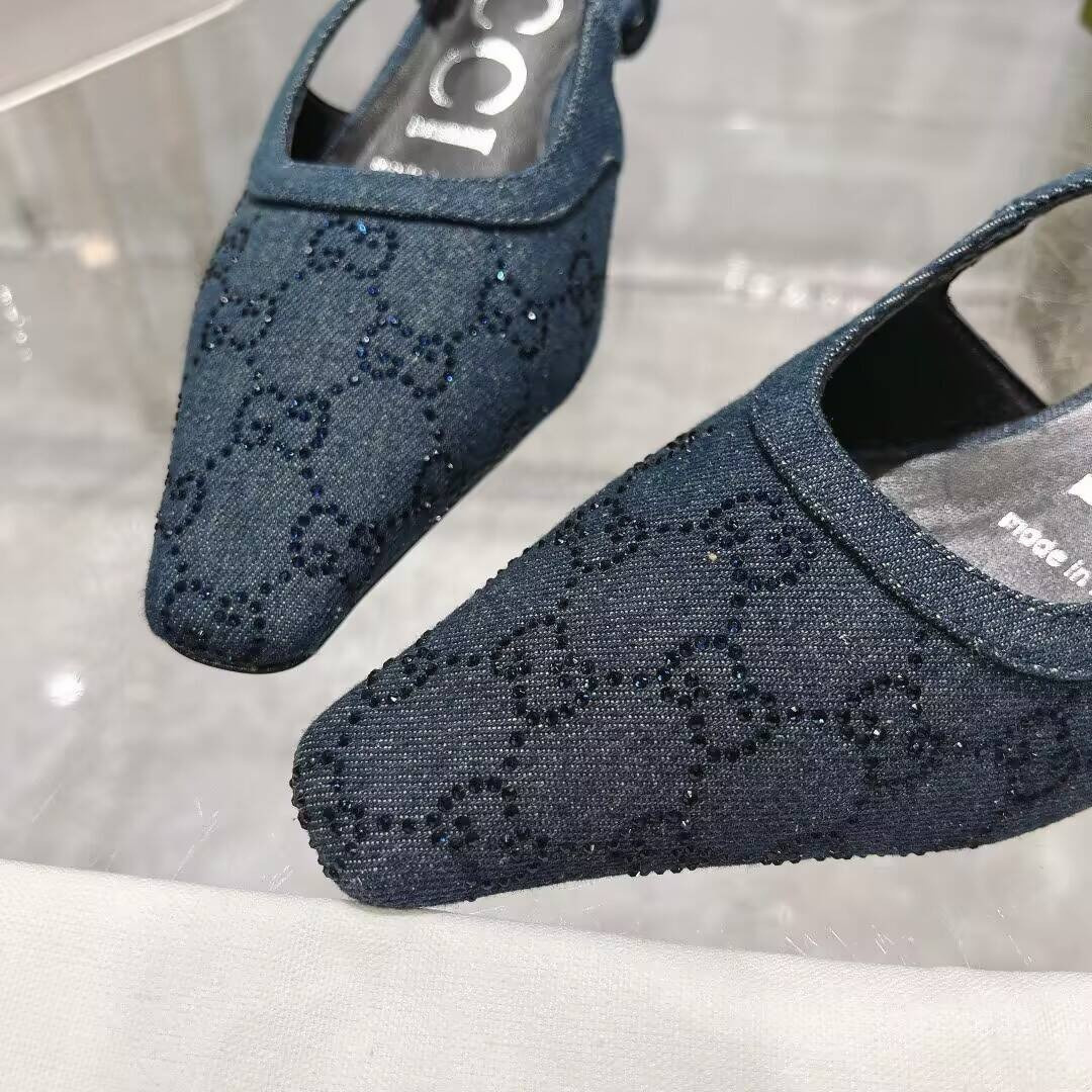 ua g*u*i gg crystal De*1m slingback dark blue(cust0mized products are non-refundable and non-exchangeable)