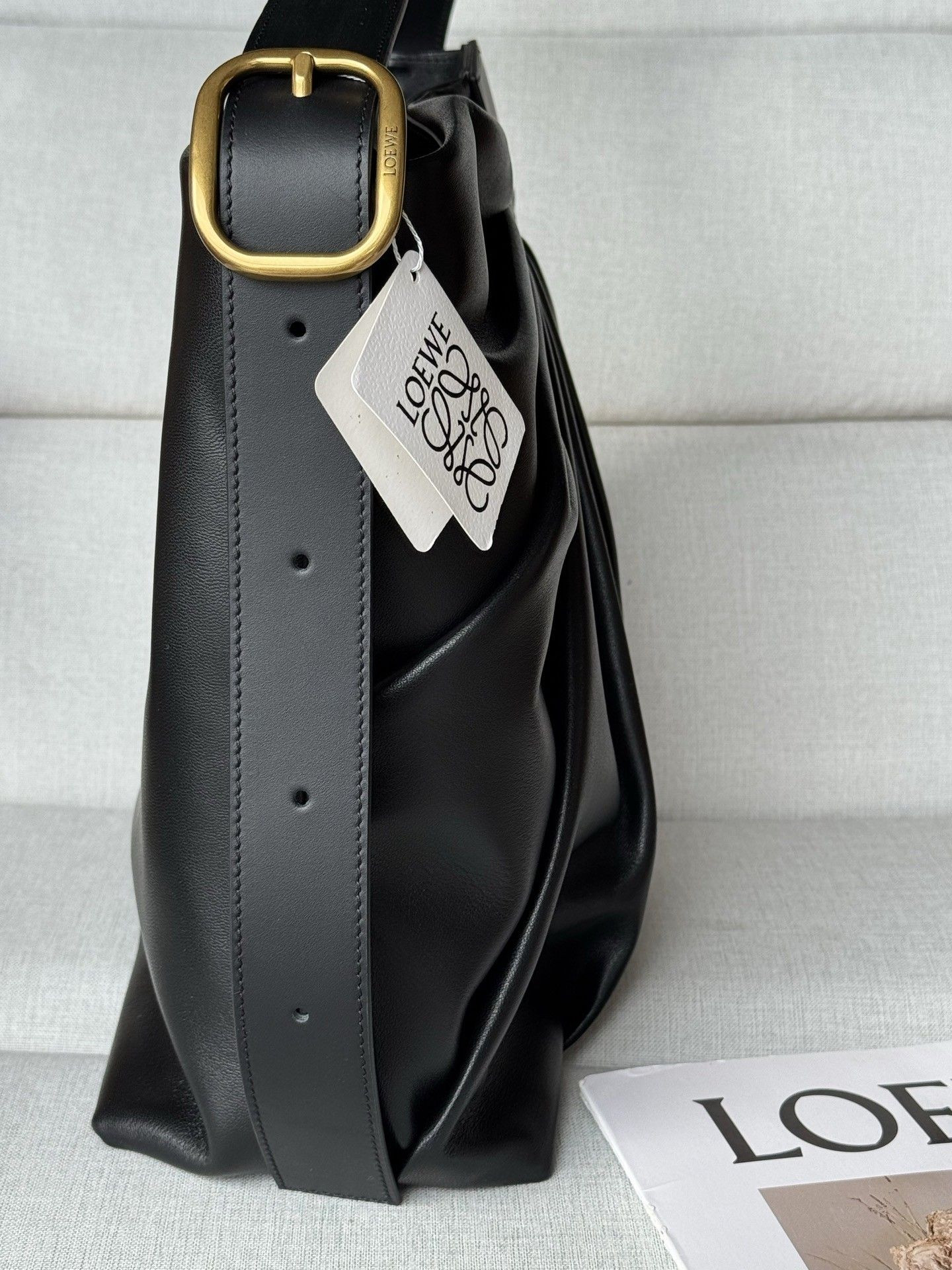 L0ew* draped tote in mellow nappa lambskin 30x29x13cm