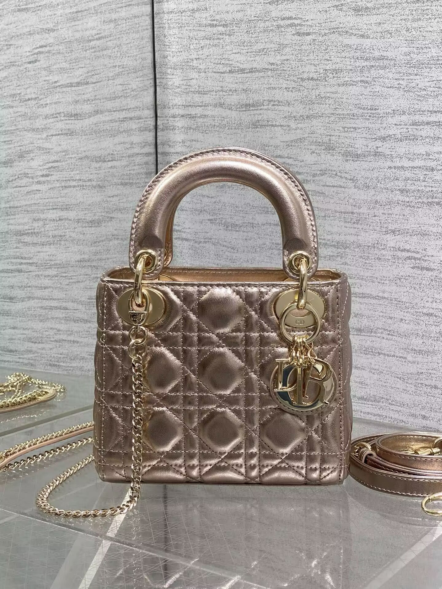 mini lady D*or bag cannage calfskin 17 x 15 x 7 cm