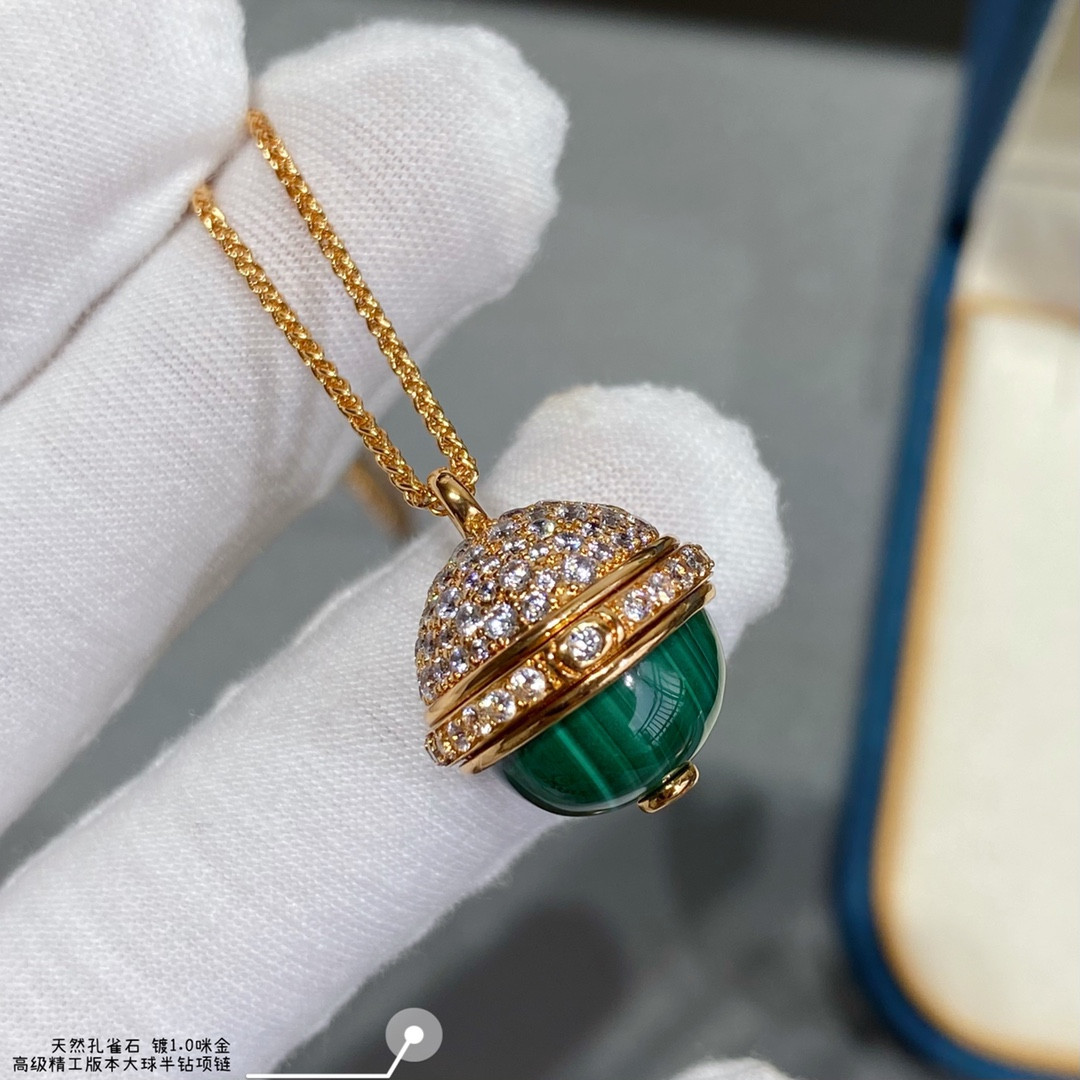 Piaget half-diamond natural malachite large ball Necklace