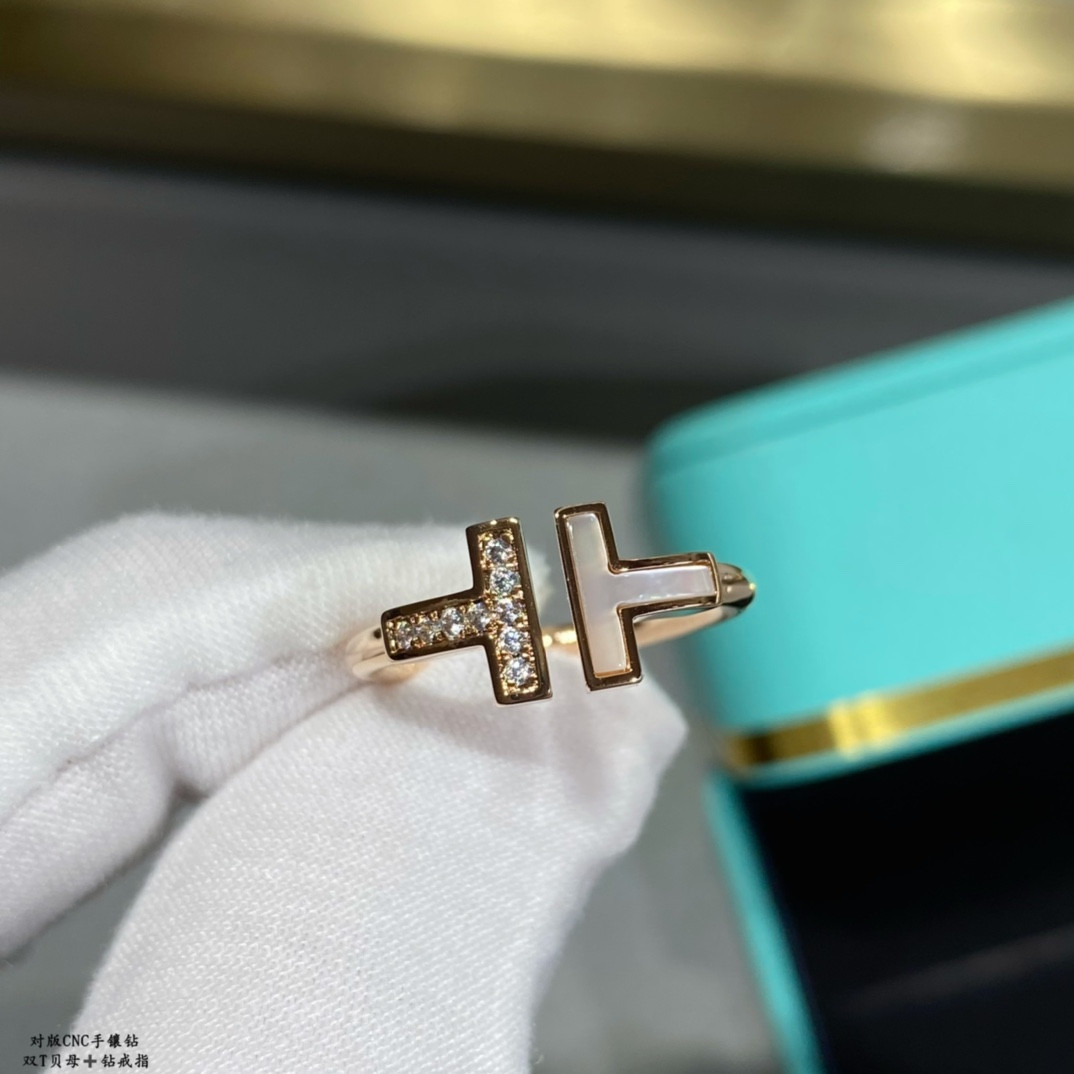 T*f*ny & Co. Double T Mother-of-Pearl & Diamond Ring