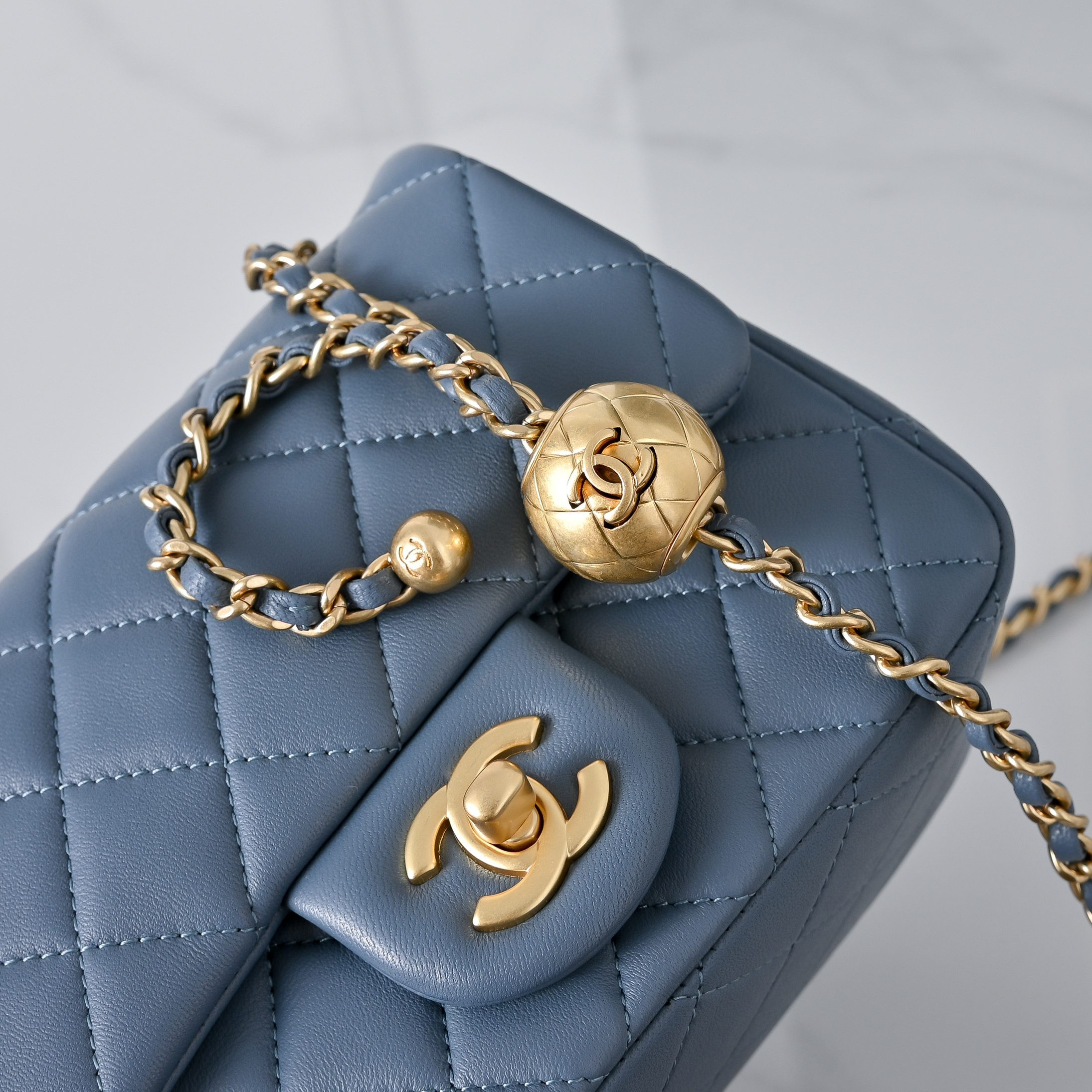 Ch*el mini flap bag misty blue as1786 13.5x17x8cm