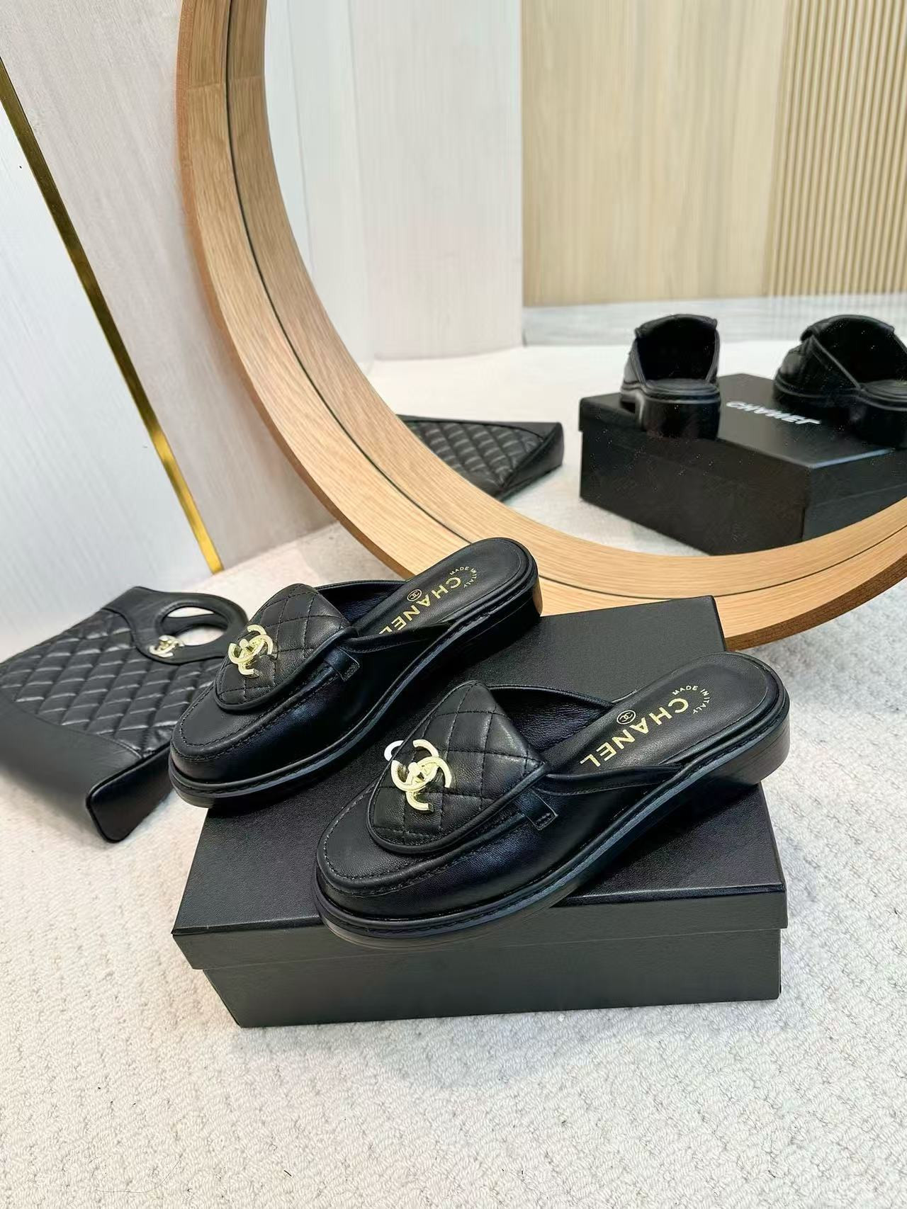 UA Ch*el Slides Leather Flats
