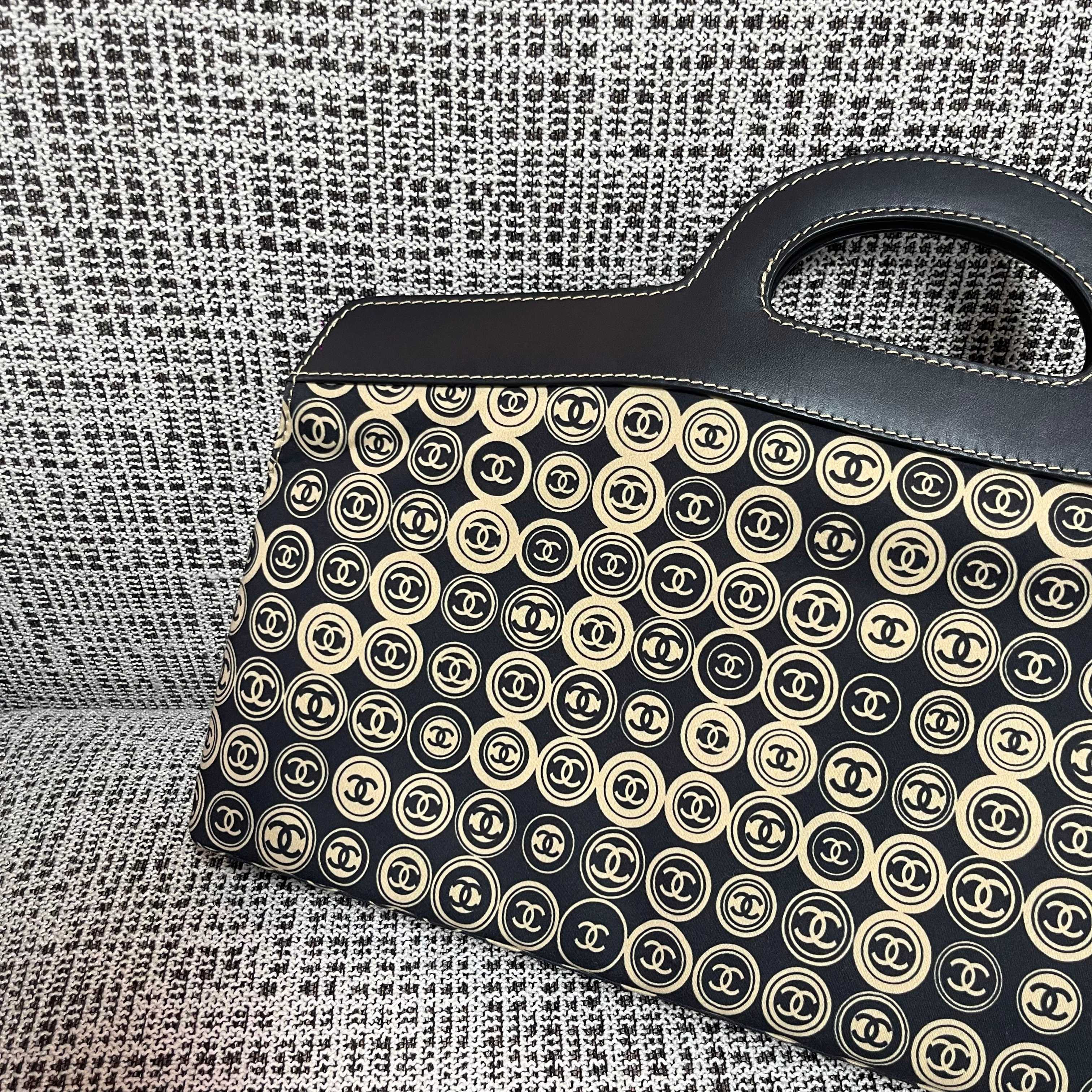 Ch*el vintage hard-handled tote bag 46x34x8cm