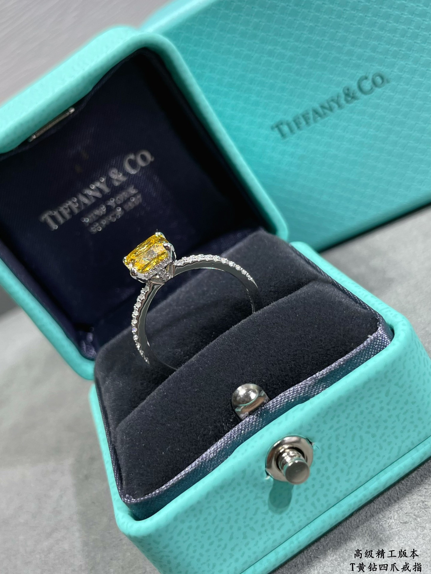 T*f*ny & Co. Four-Prong Yellow Diamond Solitaire Ring Ag925