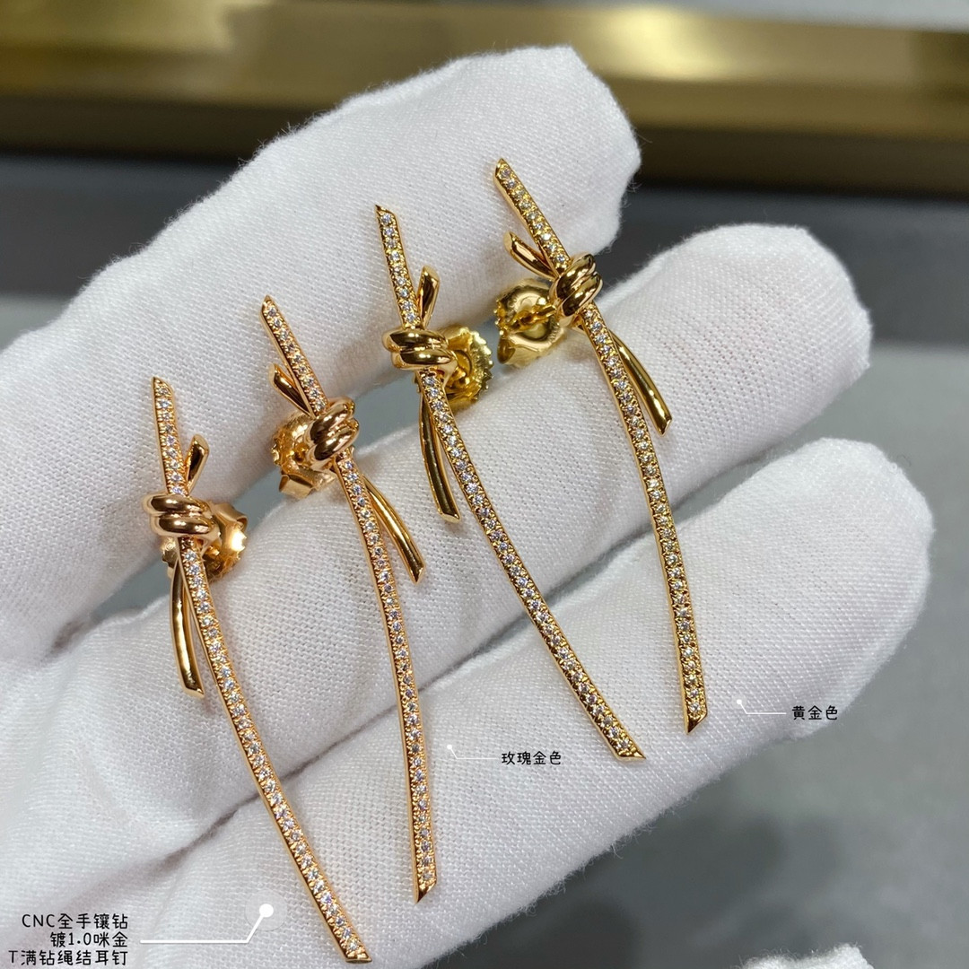 T*f*ny & Co. Full Diamond Knot Stud Earrings