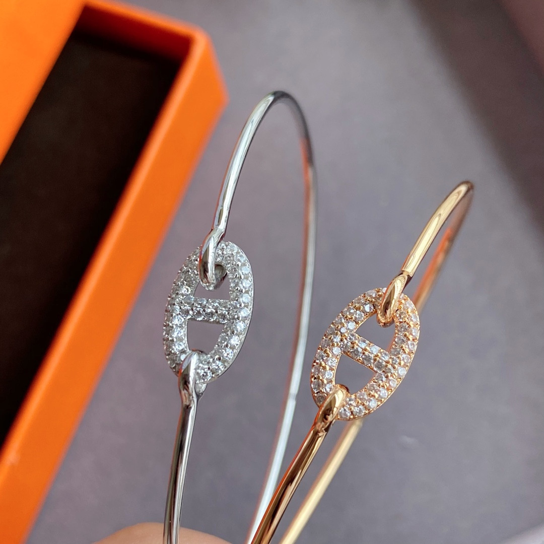 Hermès thin tube diamond pig nose Bracelet