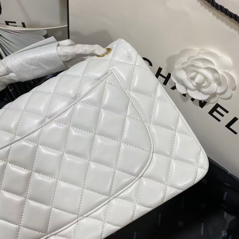 Ch*el Classic Flap Jumbo 30cm CF White Gold 7.6 × 11.7 × 3.9 in