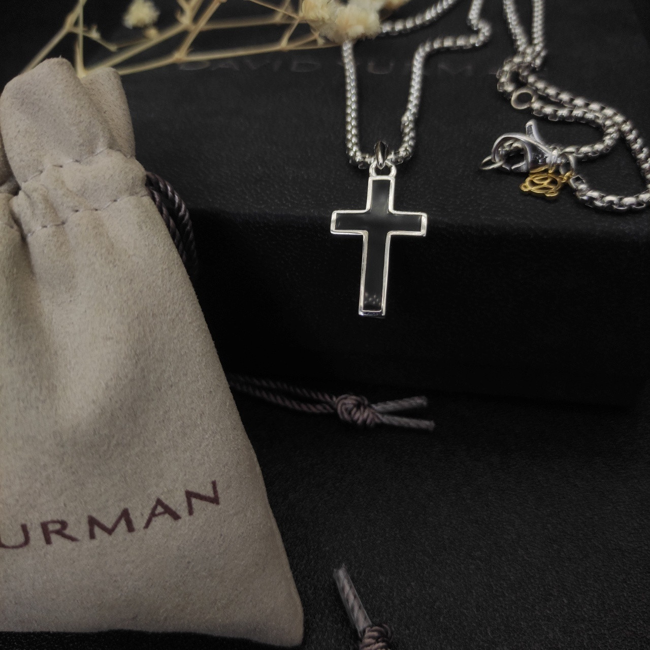 dau1d Yvrm*n black cross necklace(chain length 50+5cm delay chain chain thickness 3mm)
