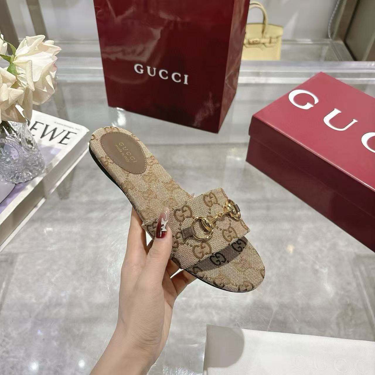 UA G*u*i GG Canvas Siaga Slide Sandals