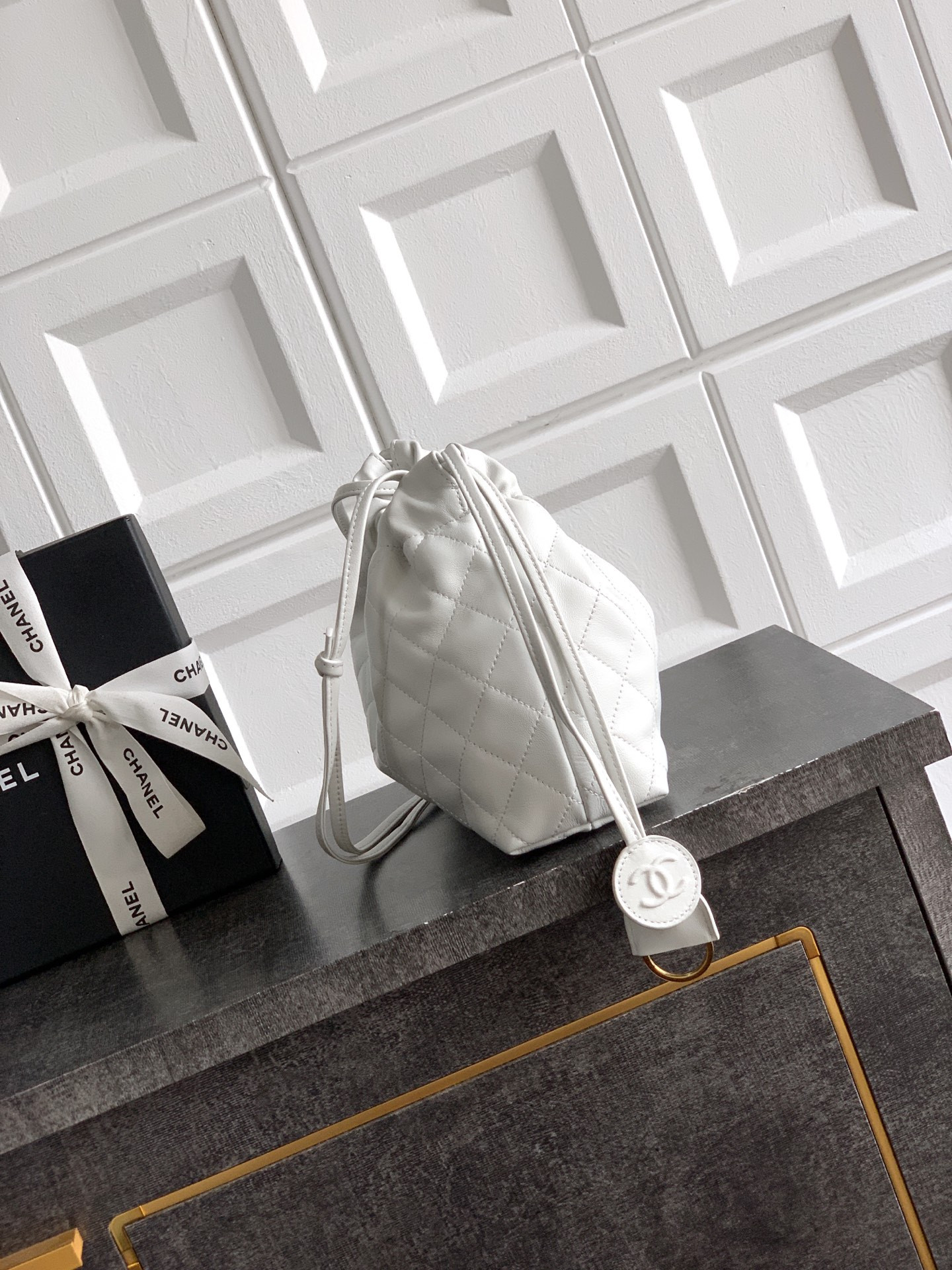 Ch*el clutch with leather strap ap5227 17x22x8cm