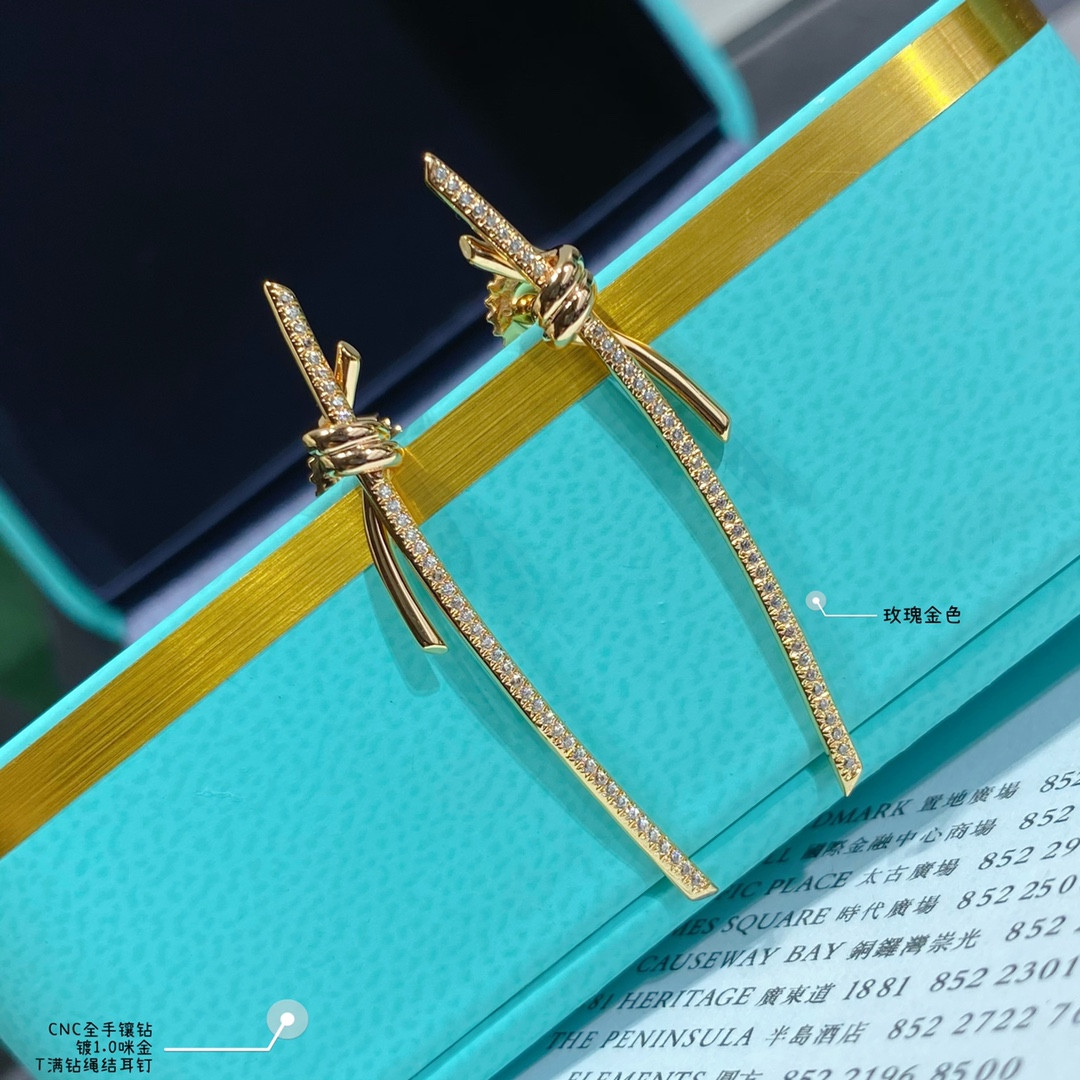 T*f*ny & Co. Full Diamond Knot Stud Earrings