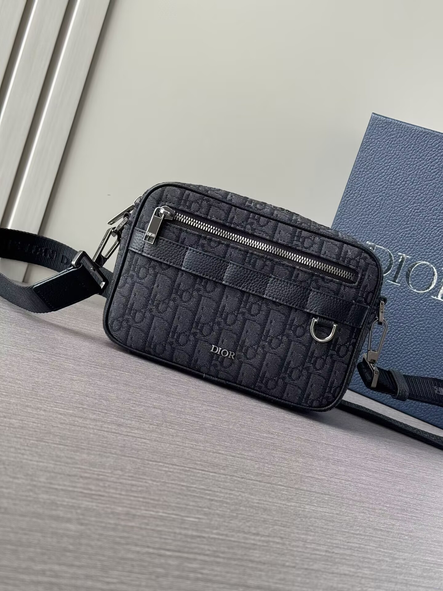 D*0r Safari Bag with Strap Black D*0r Oblique Jacquard 22x15x6cm