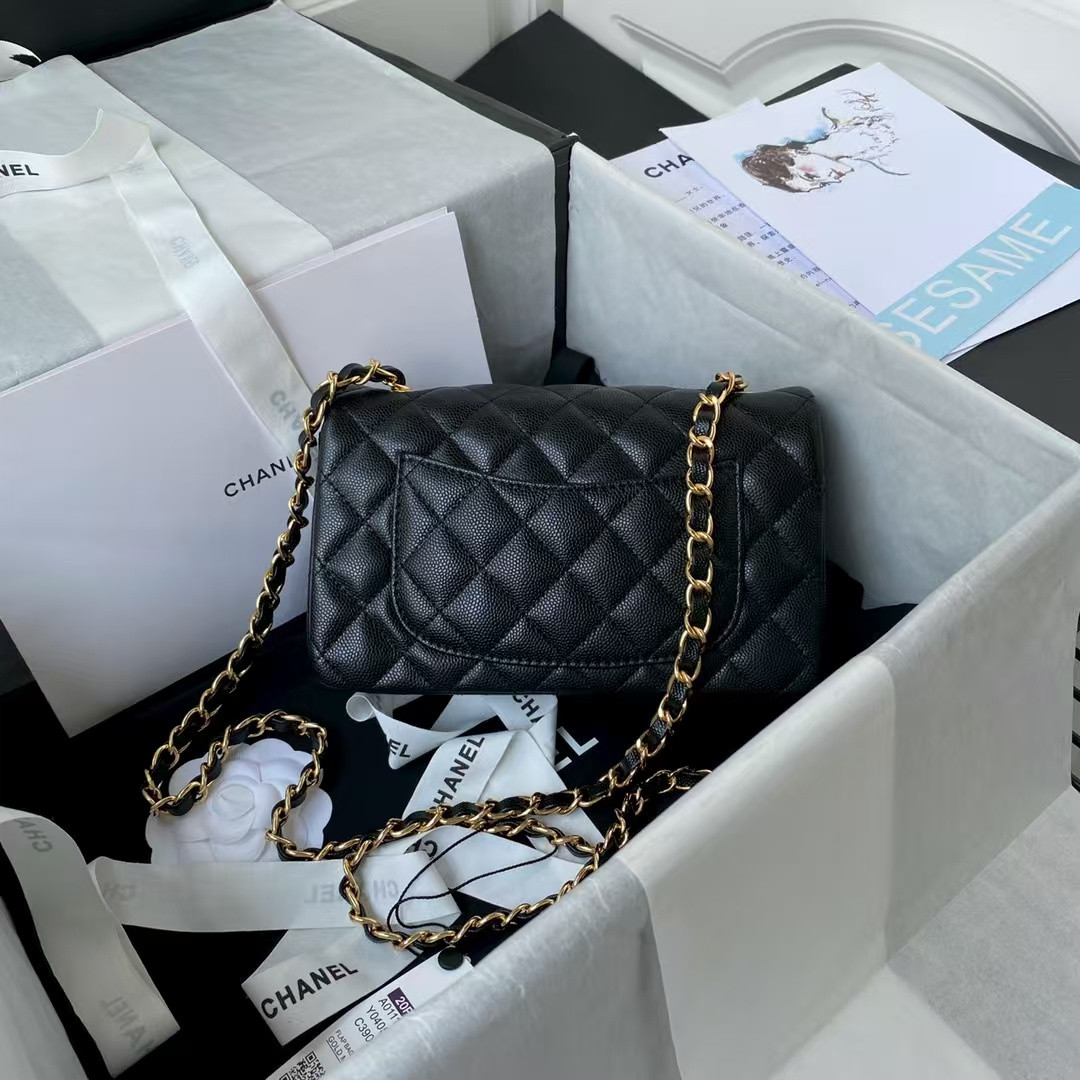 Ch*el MINI FLAP BAG BLACK 12x20x6cm