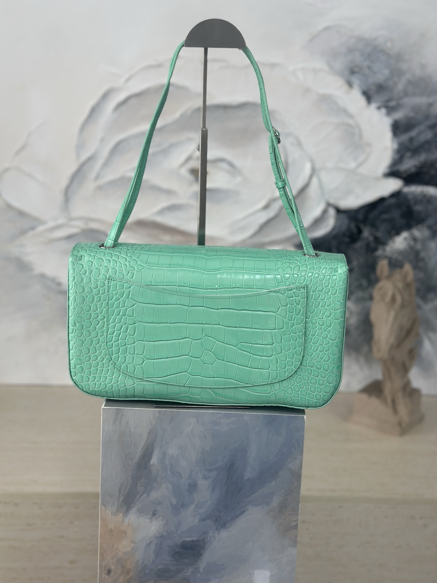 Ch*el maxi flap bag glacier blue silver hardware as6231 19.5x32x10cm