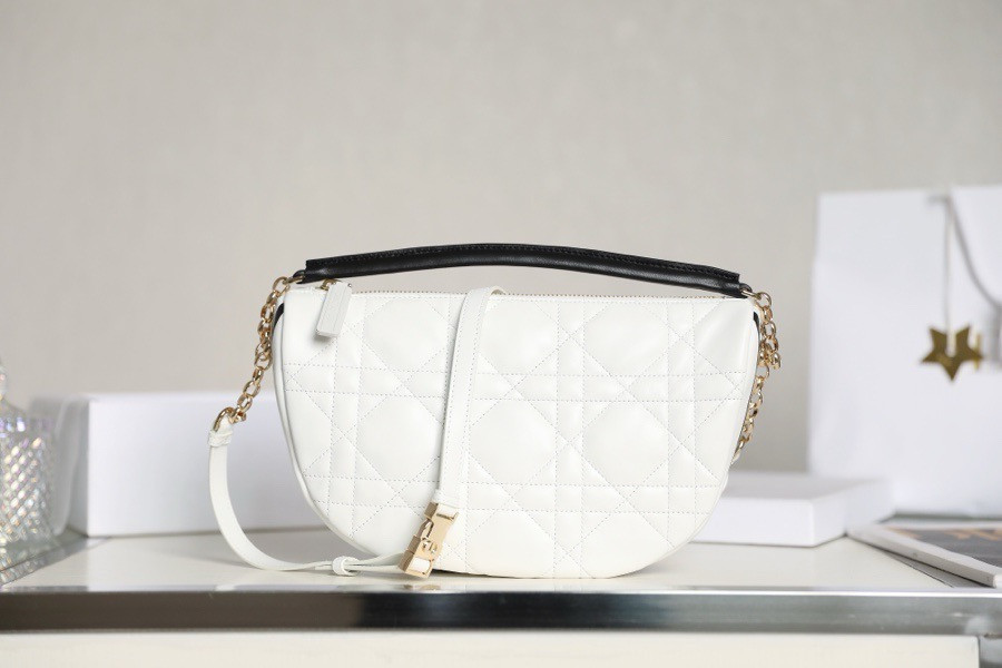 Lambskin Cannage Medium D*0r Vibe Hobo Bag White