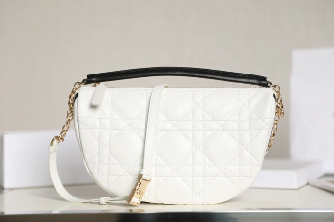 Lambskin Cannage Medium D*0r Vibe Hobo Bag White