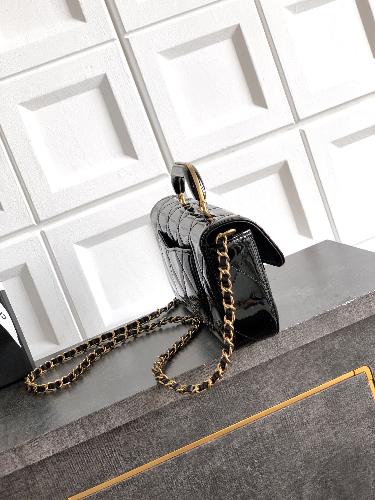 Ch*el large flap bag with top handle 12.5x30x5cm