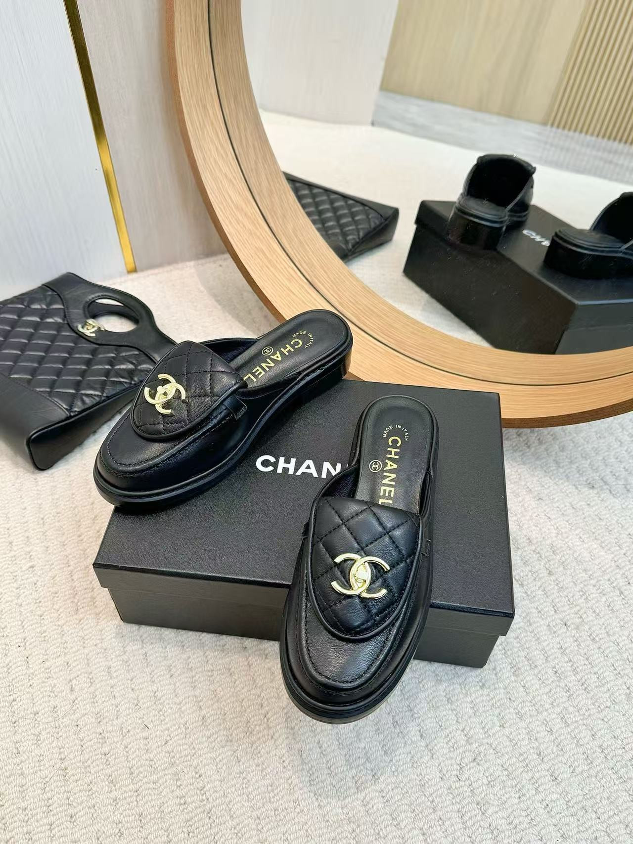 UA Ch*el Slides Leather Flats