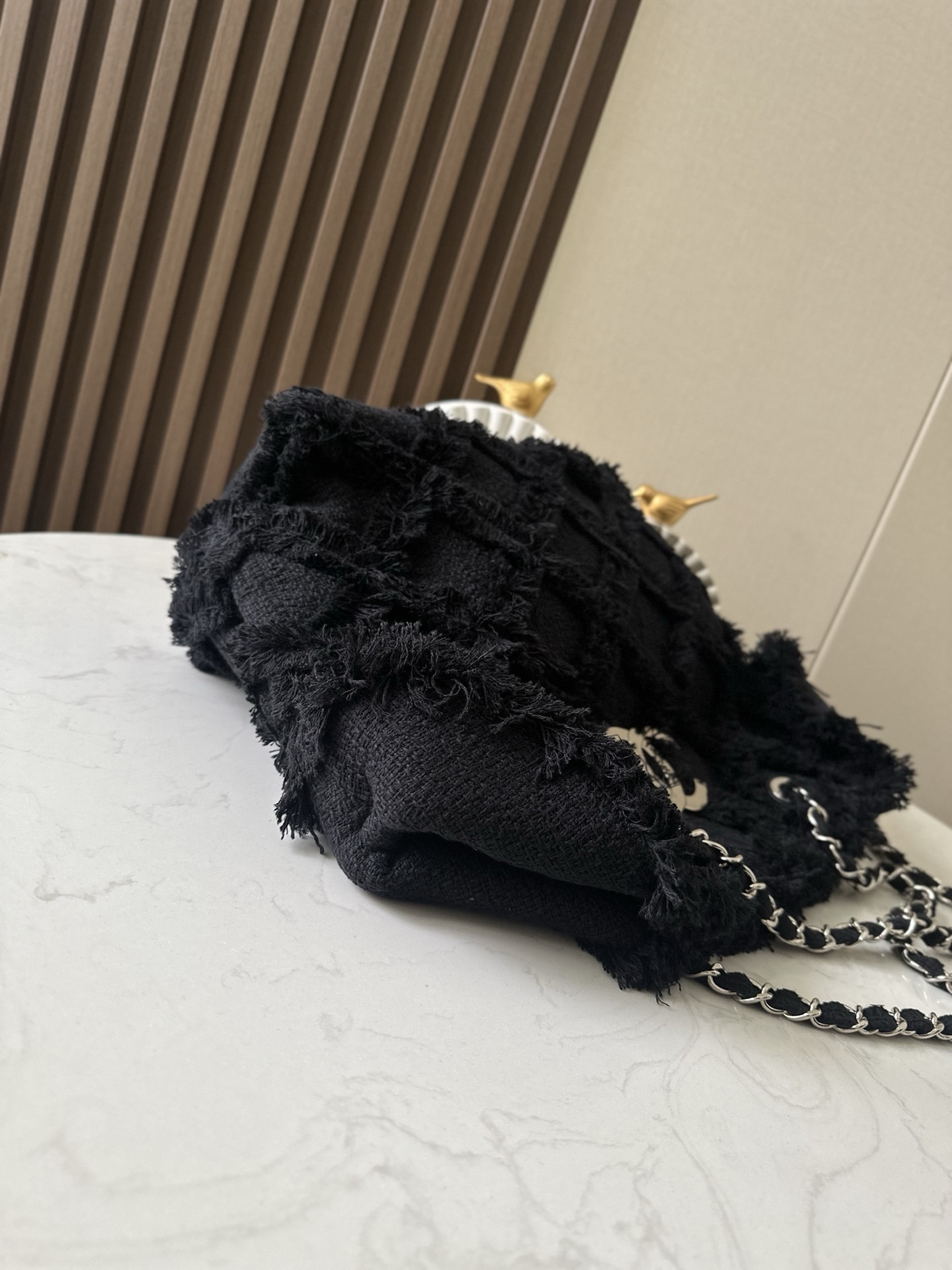 Ch*el vintage linen tassel tote straw bag 48x35x17cm