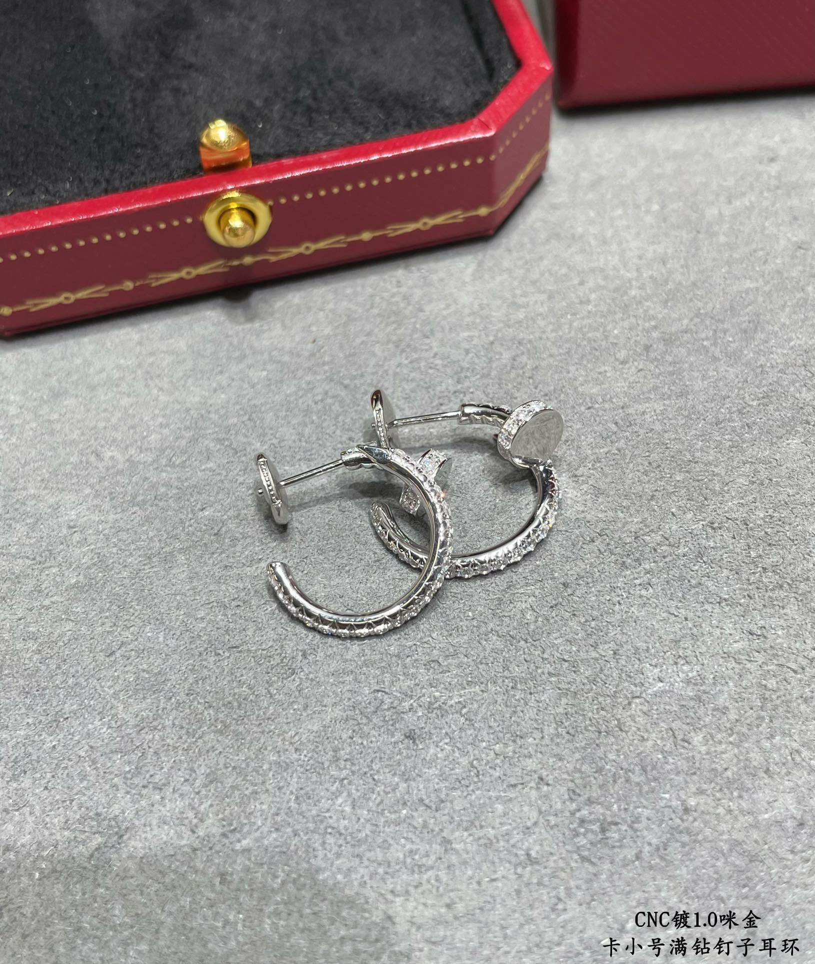 Ca*t*er Fully diamond-encrusted small nail Earrings