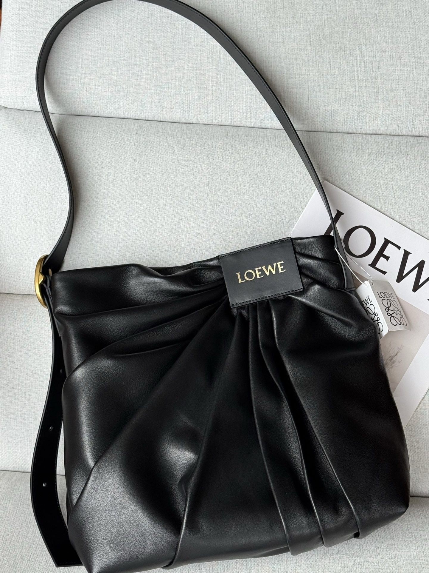 L0ew* draped tote in mellow nappa lambskin 30x29x13cm
