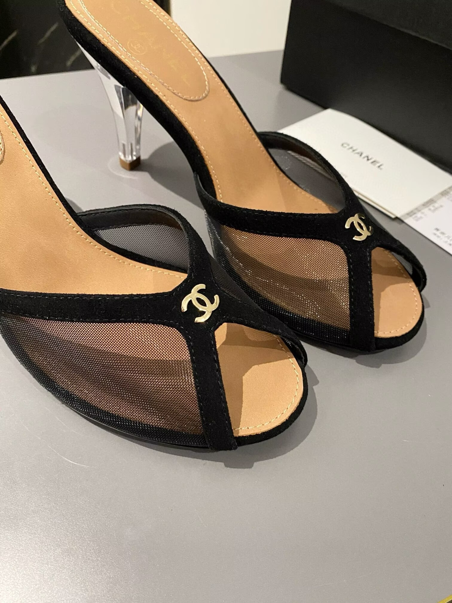 ua Ch*el tulle open-toe sandals