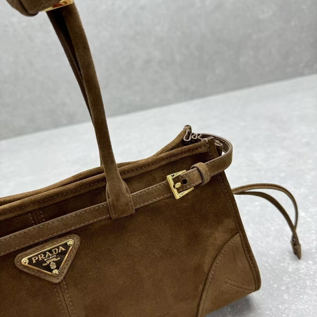 Pra*a Bonnie Medium Suede Handbag 32x15.5x12cm