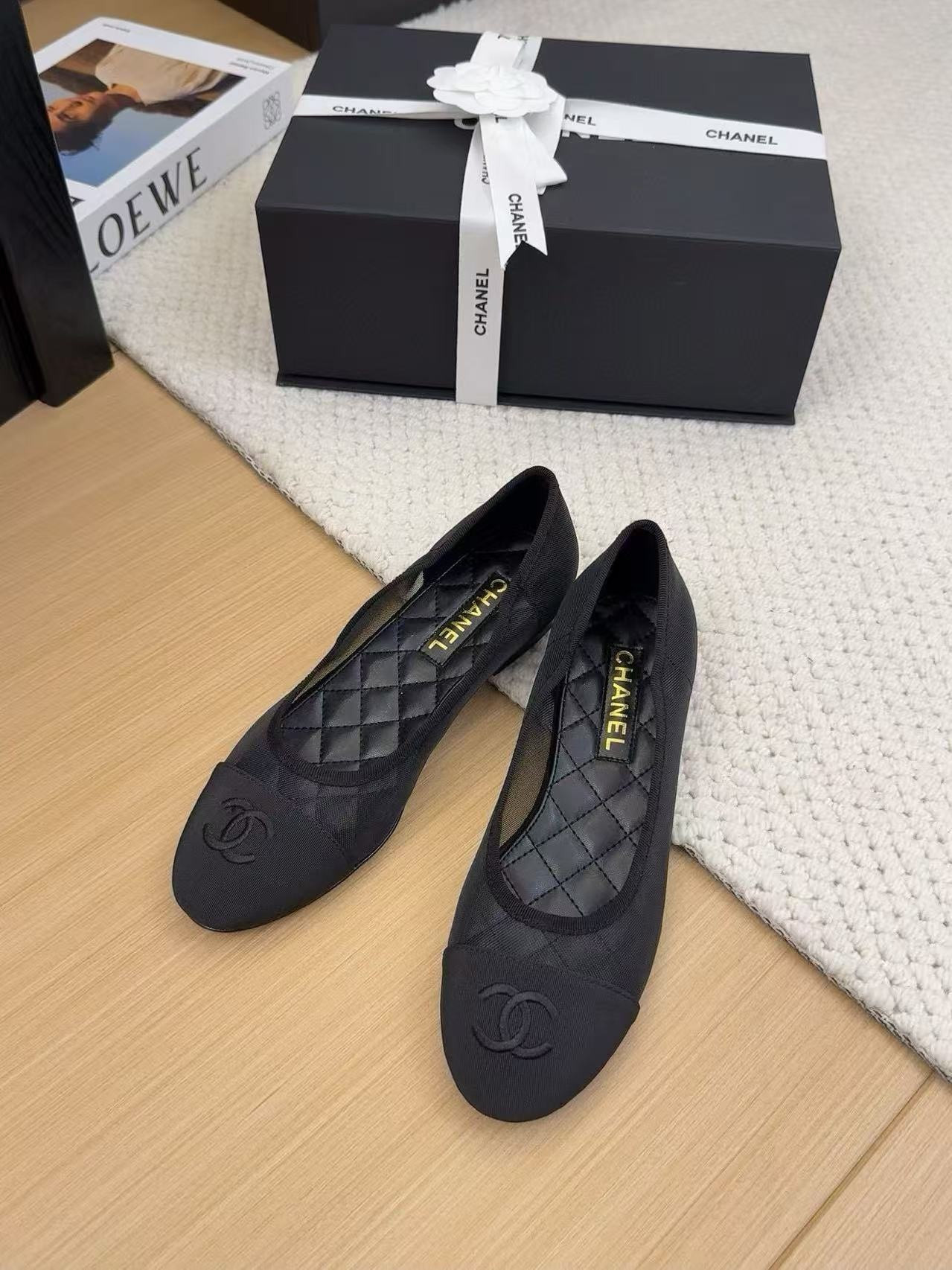 UA Ch*el 25P Black Mesh Ballet Ballerina Flats