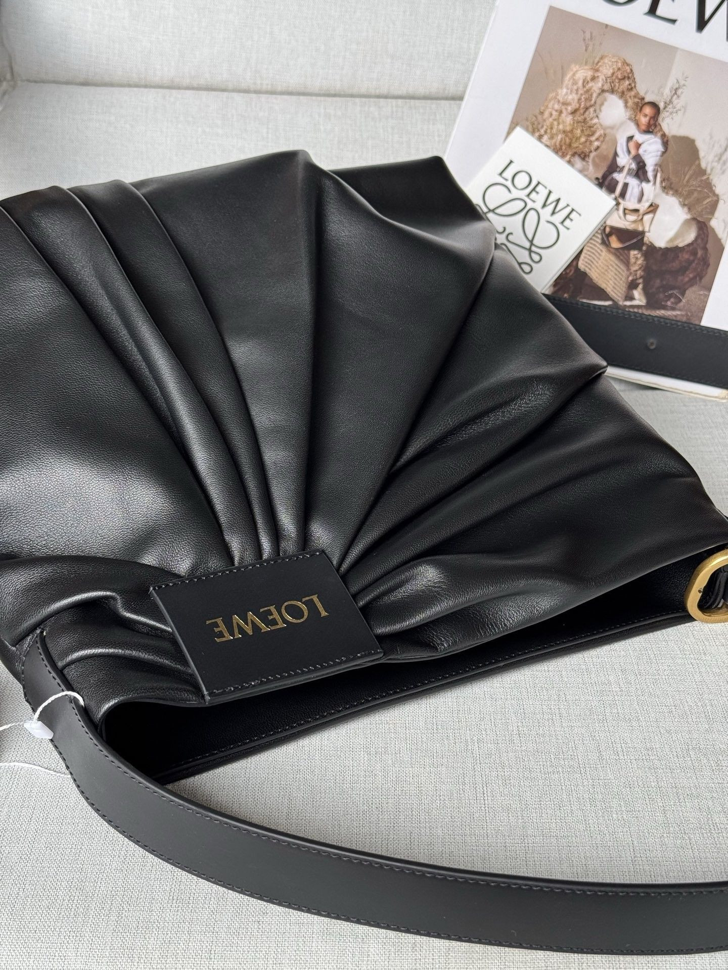 L0ew* draped tote in mellow nappa lambskin 30x29x13cm