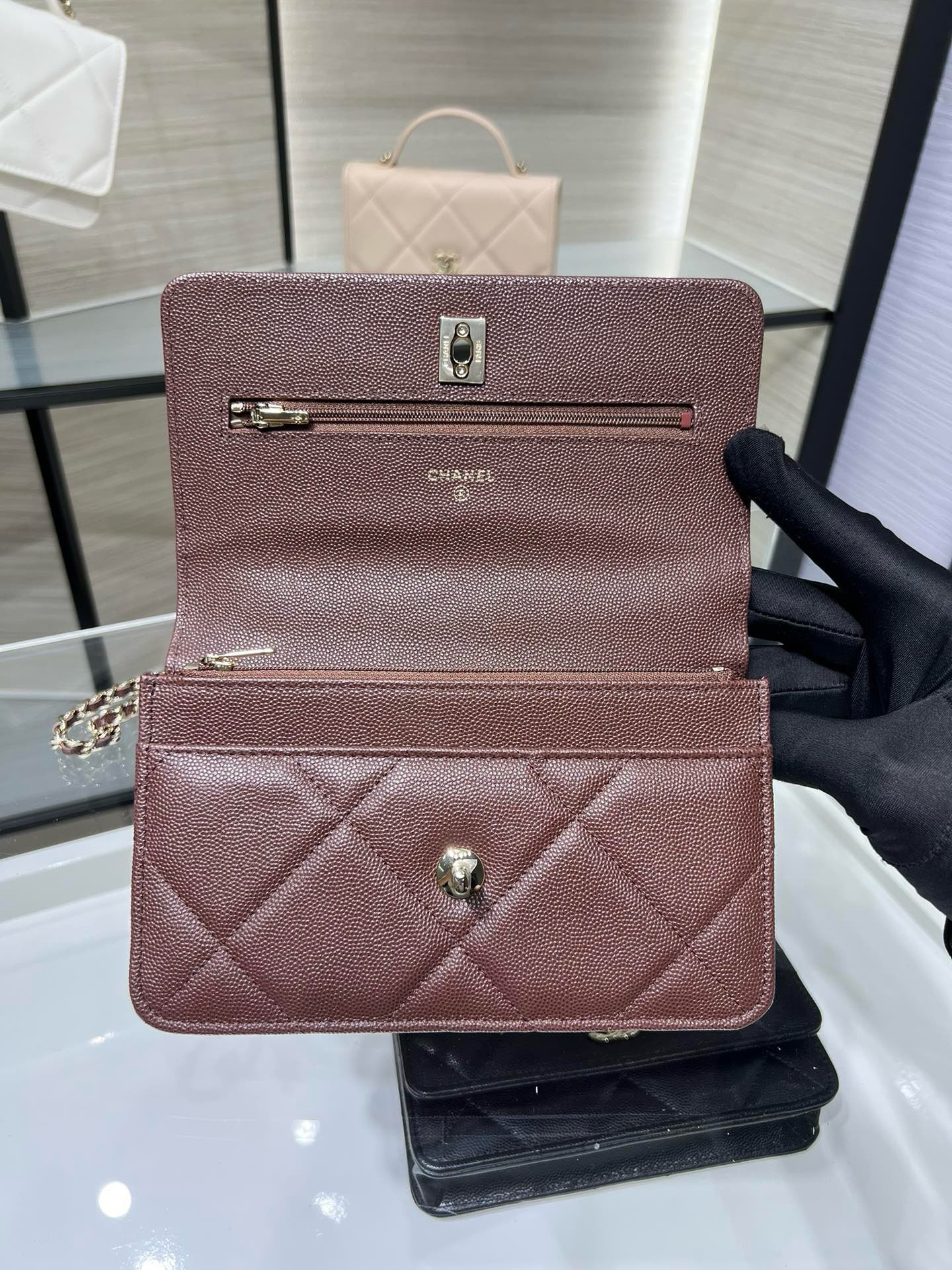 Ch*el flap bag with top handle 19x12x3.5cm