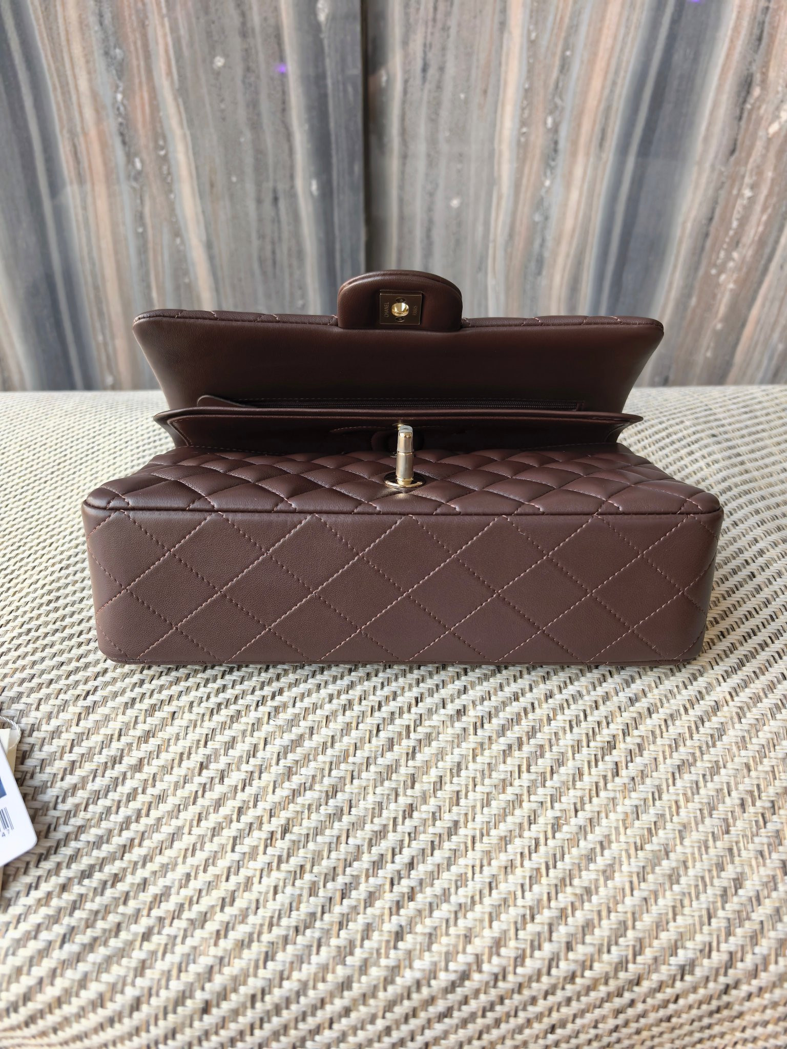 Ch*el classic flap bag coffee brown with light gold hardware 15.5x25.5x6.5cm