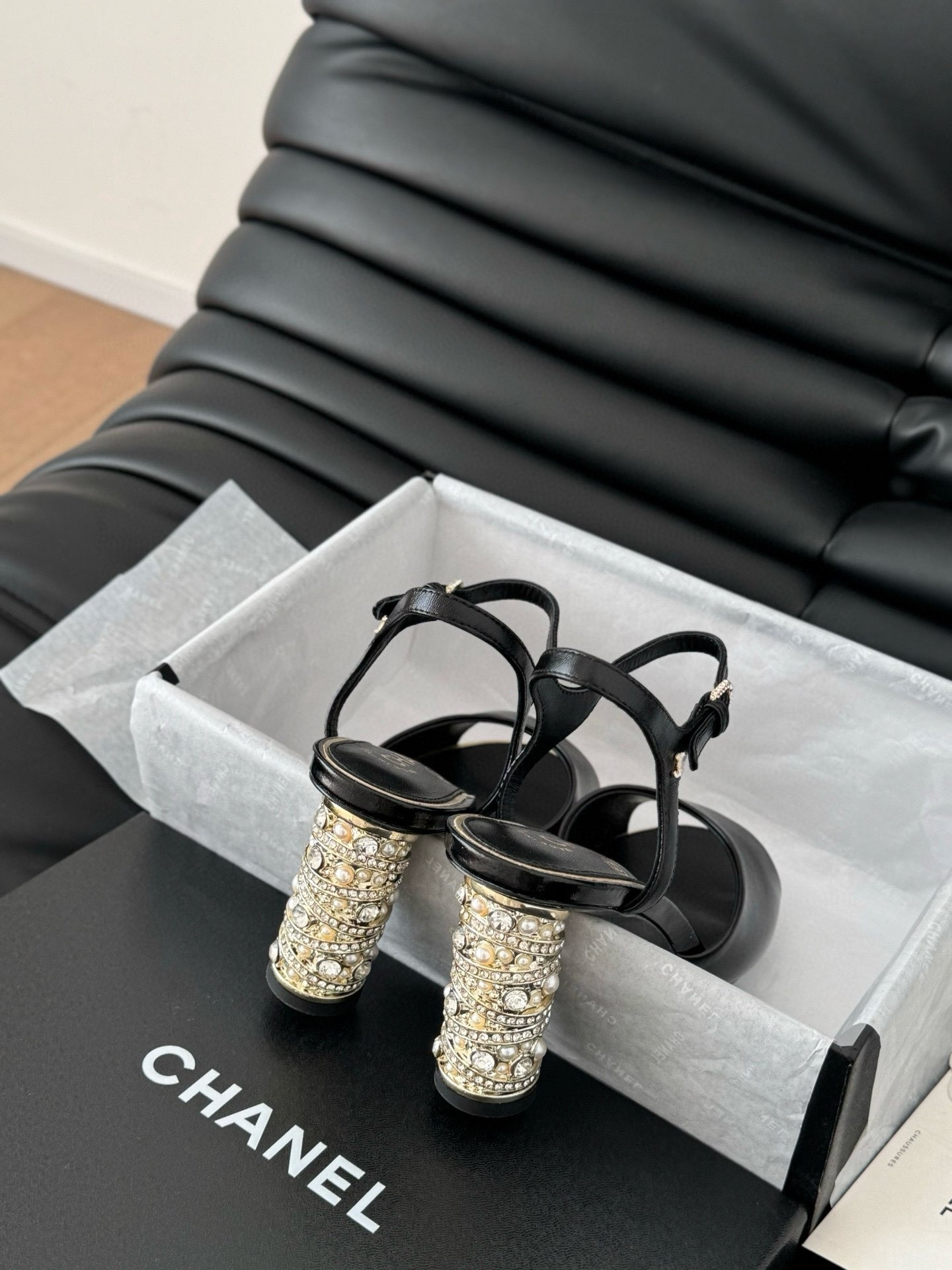 ua Ch*el rhinestone heel sandals